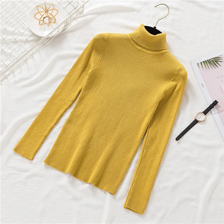Women's Winter Knitted Turtleneck Sweater – Slim Fit Cotton Polo-Neck Pullover for Casual Cold Weather Outfits