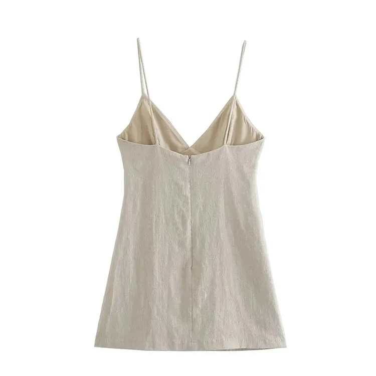 Chic Sleeveless Mini Dress – Thin Strap V-Neck A-Line Summer Dress for Women, Beach Style